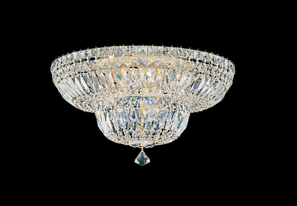 Schonbek 5894-40O Nine Light Flush Mount, Polished Silver