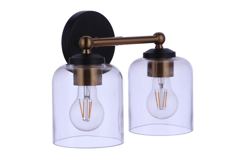 Craftmade 18712FBSB2 Two Light Vanity, Flat Black/Satin Brass