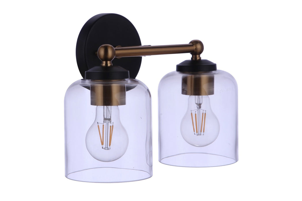 Craftmade 18712FBSB2 Two Light Vanity, Flat Black/Satin Brass
