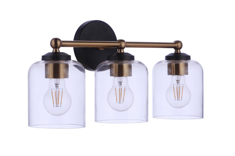 Craftmade 18719FBSB3 Three Light Vanity, Flat Black/Satin Brass