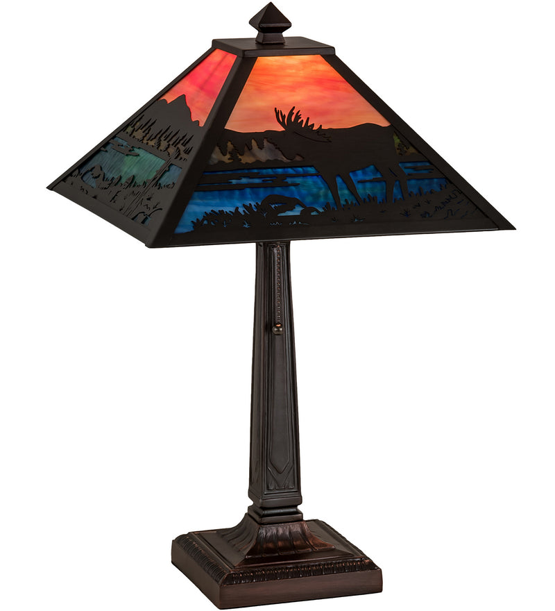 Meyda Tiffany 30781 One Light Table Lamp, Orange Blue/Green
