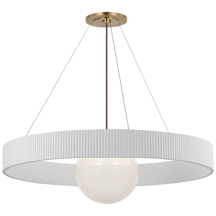 Visual Comfort Signature WS 5001HAB/WHT-WG LED Chandelier, Hand-Rubbed Antique Brass and White Glass