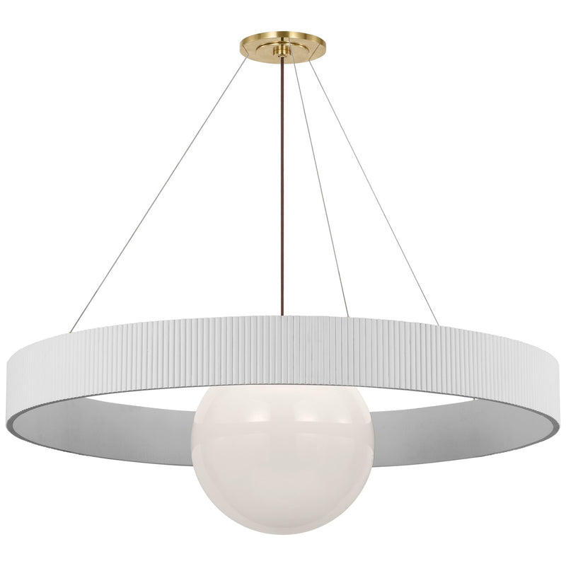 Visual Comfort Signature WS 5002HAB/WHT-WG LED Chandelier, Hand-Rubbed Antique Brass and White Glass