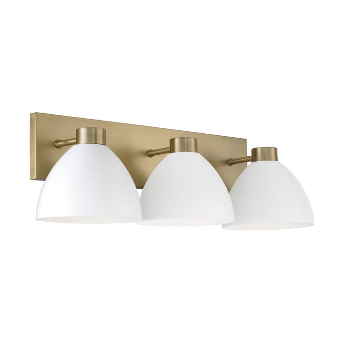 Capital Lighting 152031AW Three Light Vanity, Aged Brass and White