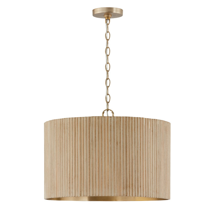 Capital Lighting 350741WS Three Light Pendant, White Wash and Matte Brass