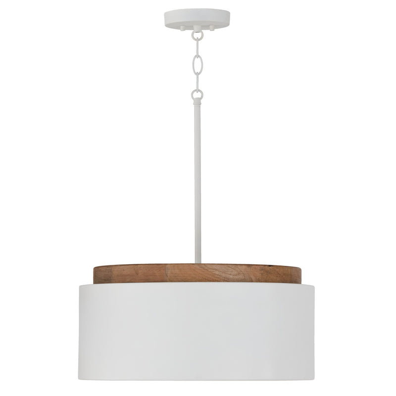 Capital Lighting 350912LT One Light Pendant, Light Wood and White