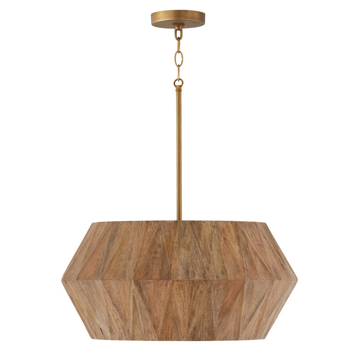 Capital Lighting 351041LW Four Light Pendant, Light Wood and Patinaed Brass