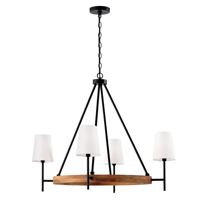 Capital Lighting 450841WK-709 Four Light Chandelier, Light Wood and Matte Black