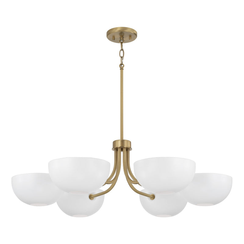Capital Lighting 451461AW Six Light Chandelier, Aged Brass and White