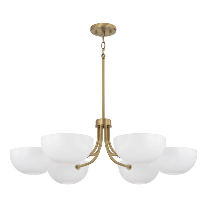 Capital Lighting 451461AW Six Light Chandelier, Aged Brass and White (Display - Final Sale)