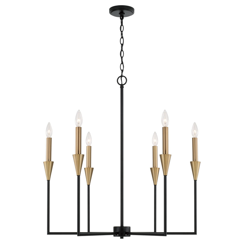 Capital Lighting 451961AB Six Light Chandelier, Aged Brass and Black