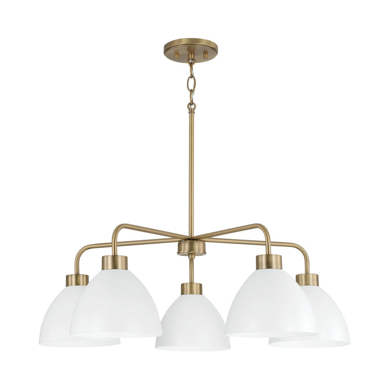 Capital Lighting 452051AW Five Light Chandelier, Aged Brass and White