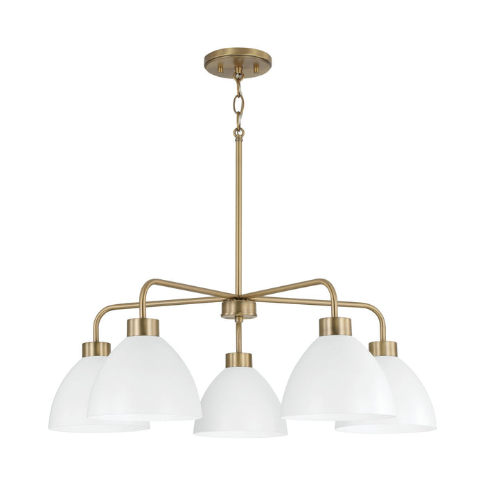 Capital Lighting 452051AW Five Light Chandelier, Aged Brass and White