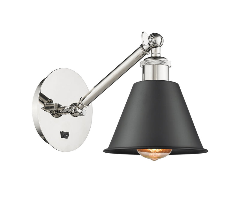 Innovations 317-1W-PN-M8-BK One Light Wall Sconce, Polished Nickel