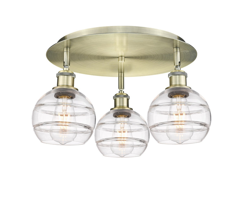 Innovations 516-3C-AB-G556-6CL Three Light Flush Mount, Antique Brass