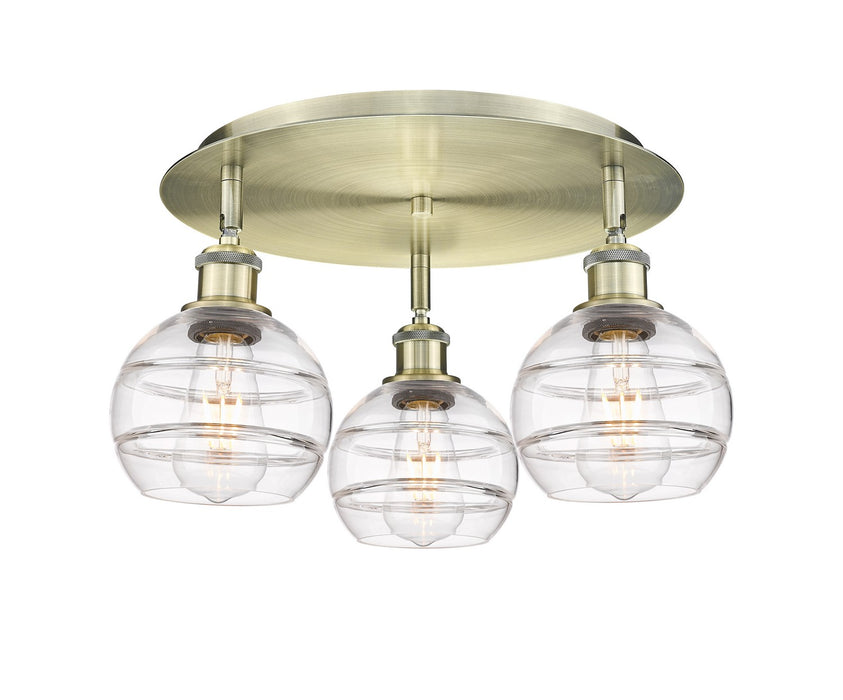 Innovations 516-3C-AB-G556-6CL Three Light Flush Mount, Antique Brass
