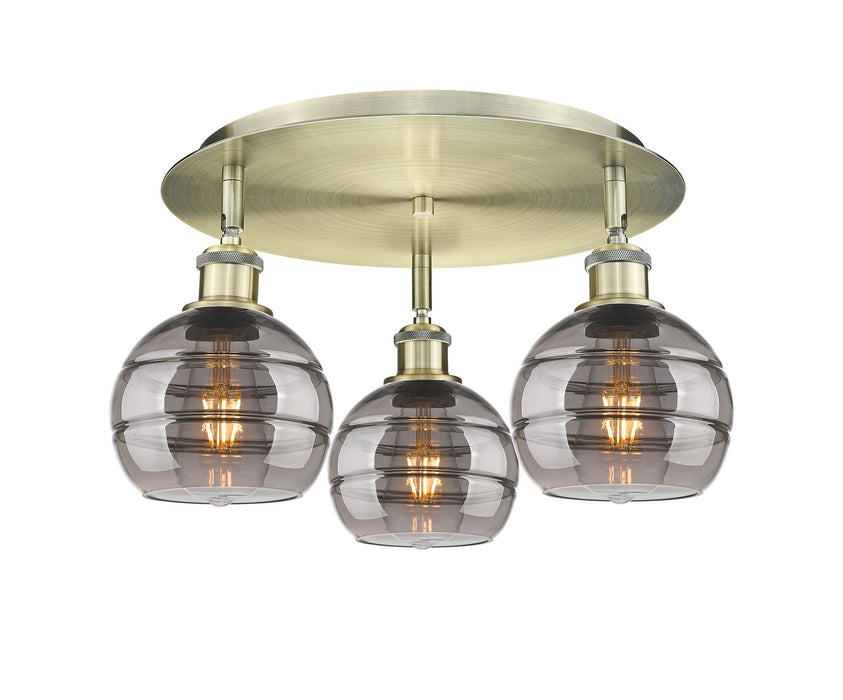 Innovations 516-3C-AB-G556-6SM Three Light Flush Mount, Antique Brass