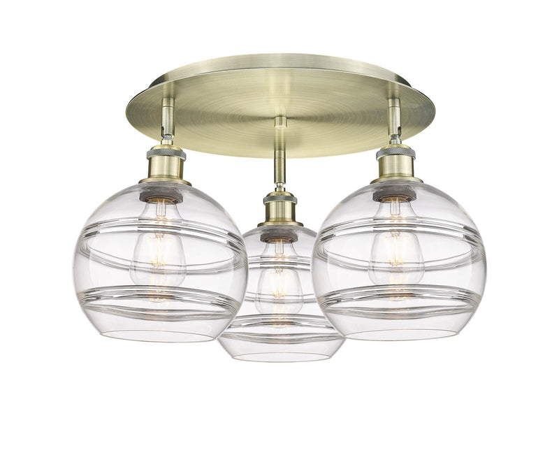 Innovations 516-3C-AB-G556-8CL Three Light Flush Mount, Antique Brass