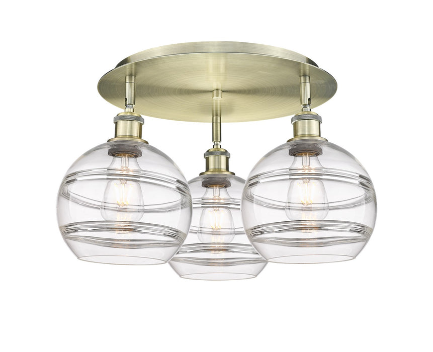 Innovations 516-3C-AB-G556-8CL Three Light Flush Mount, Antique Brass