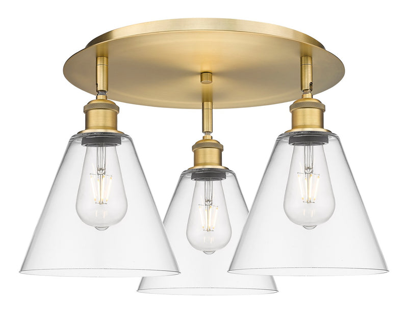Innovations 516-3C-BB-GBC-82 Three Light Flush Mount, Brushed Brass