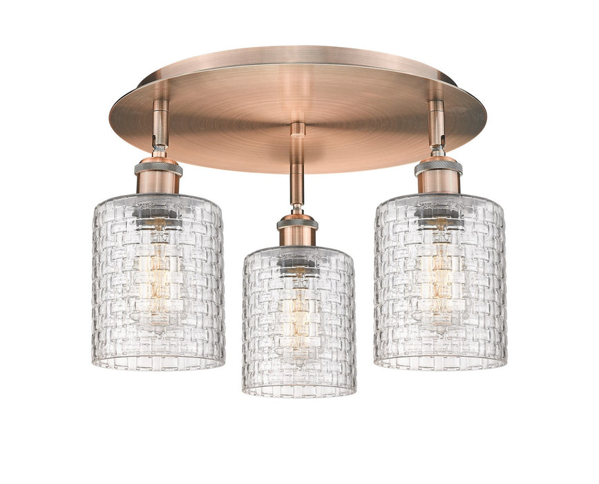 Innovations 516-3C-AC-G112C-5CL Three Light Flush Mount, Antique Copper