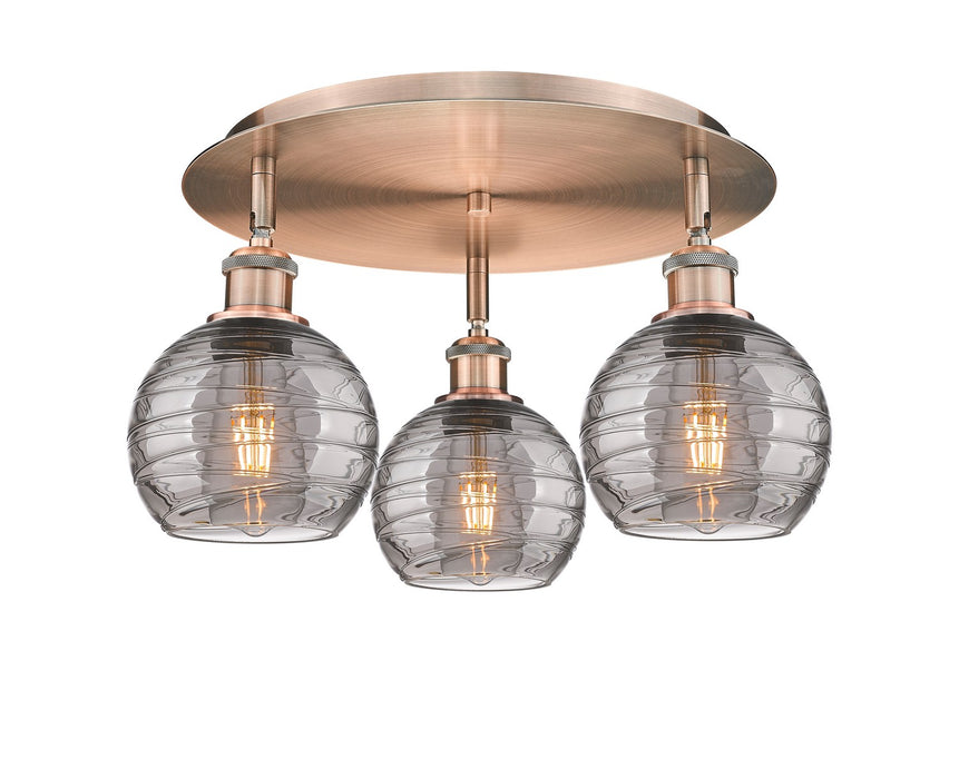Innovations 516-3C-AC-G1213-6SM Three Light Flush Mount, Antique Copper