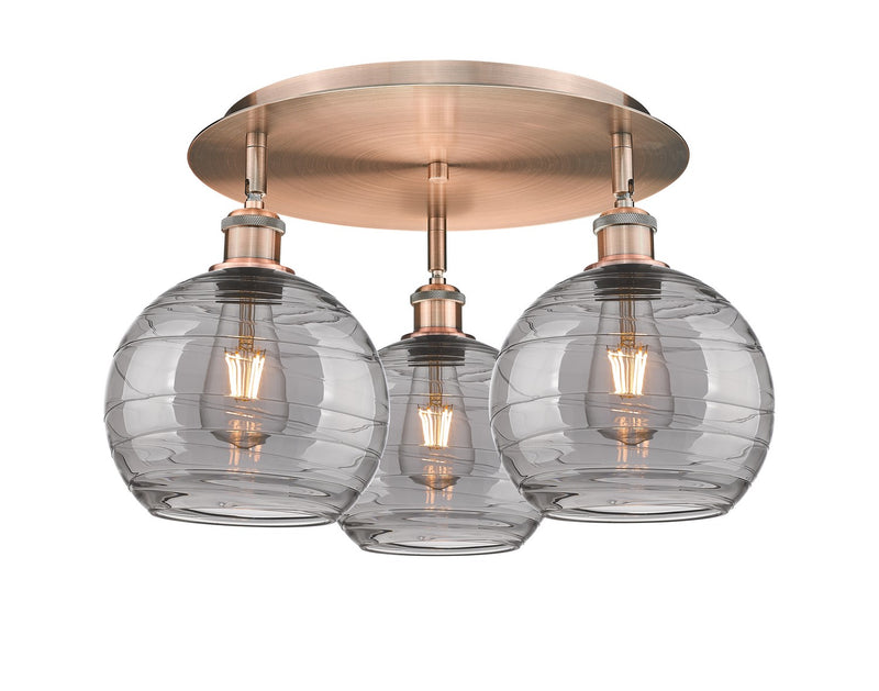 Innovations 516-3C-AC-G1213-8SM Three Light Flush Mount, Antique Copper