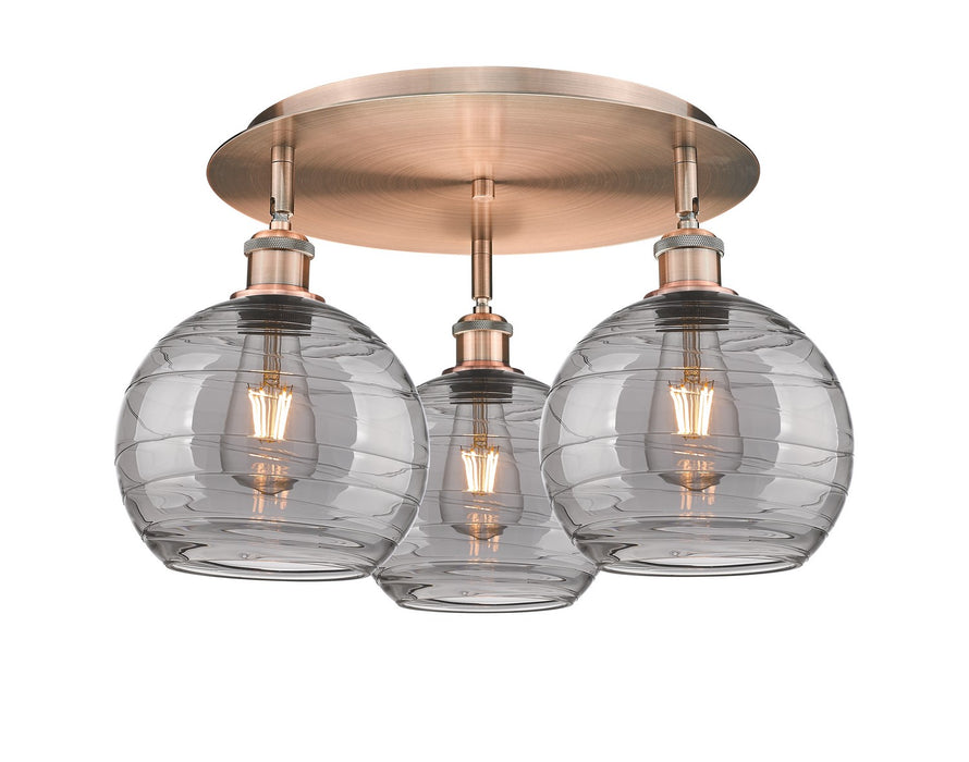 Innovations 516-3C-AC-G1213-8SM Three Light Flush Mount, Antique Copper