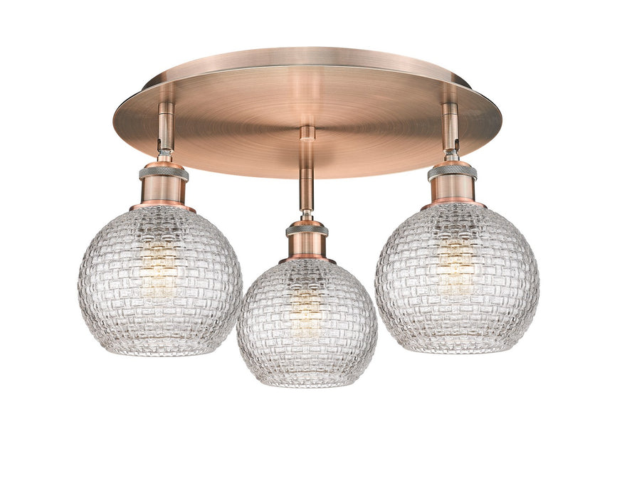 Innovations 516-3C-AC-G122C-6CL Three Light Flush Mount, Antique Copper