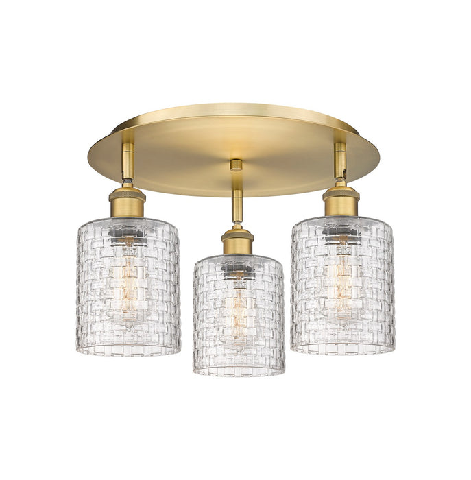Innovations 516-3C-BB-G112C-5CL Three Light Flush Mount, Brushed Brass