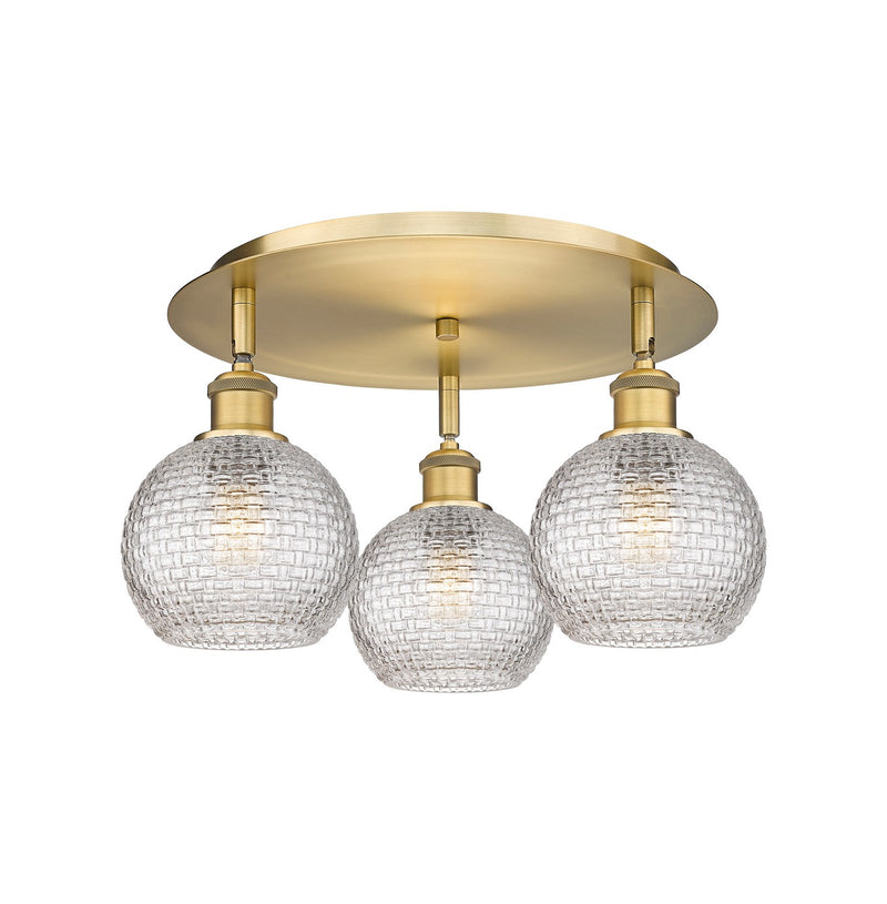 Innovations 516-3C-BB-G122C-6CL Three Light Flush Mount, Brushed Brass
