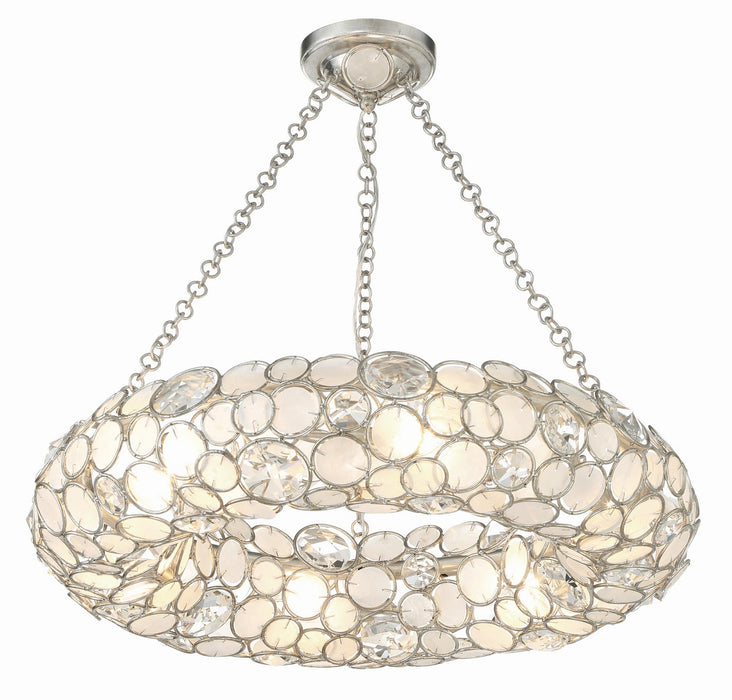 Crystorama 525-SA Six Light Chandelier, Antique Silver