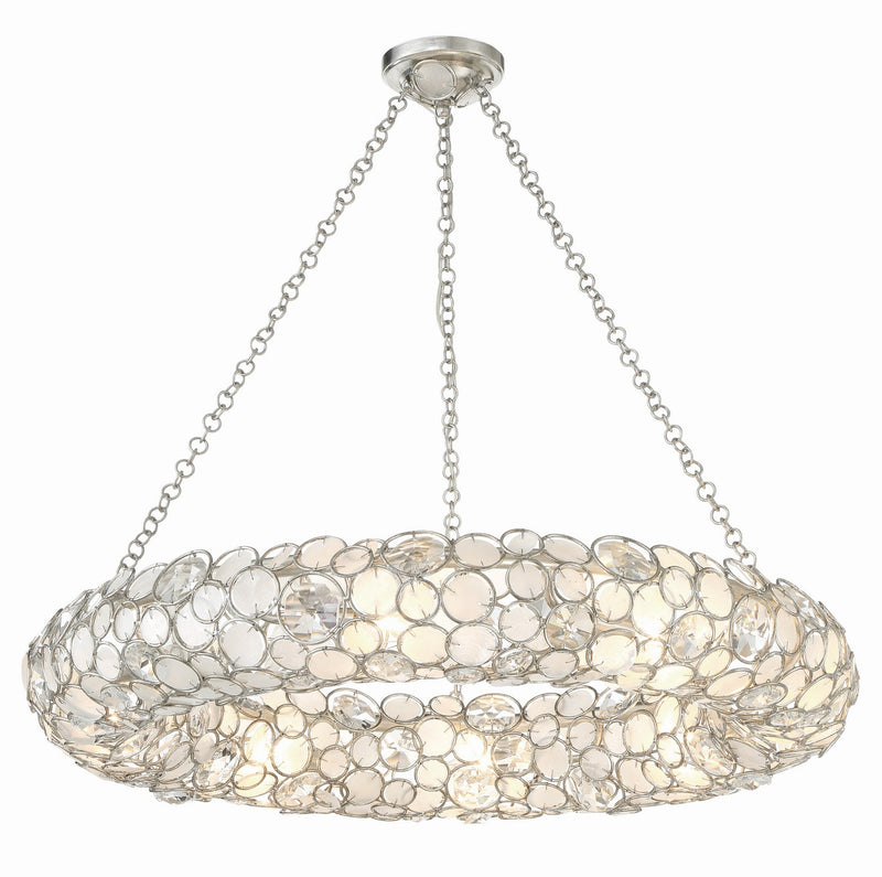 Crystorama 528P-SA Eight Light Chandelier, Antique Silver