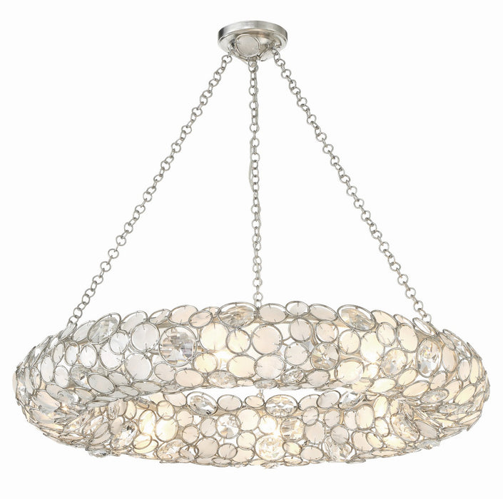 Crystorama 528P-SA Eight Light Chandelier, Antique Silver