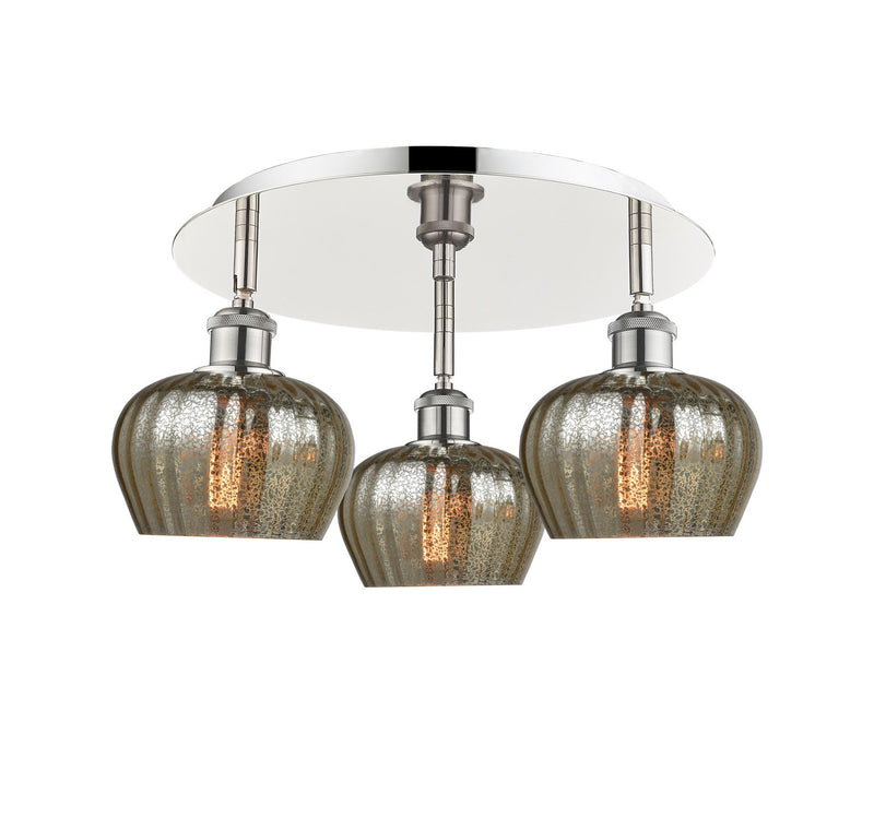 Innovations 516-3C-PN-G96 Three Light Flush Mount, Polished Nickel
