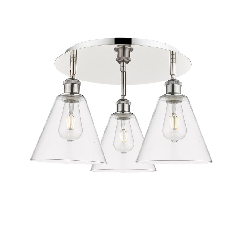 Innovations 516-3C-PN-GBC-82 Three Light Flush Mount, Polished Nickel