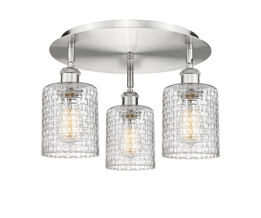 Innovations 516-3C-SN-G112C-5CL Three Light Flush Mount, Satin Nickel