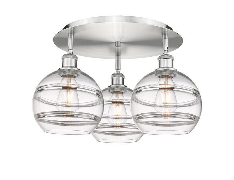 Innovations 516-3C-SN-G556-8CL Three Light Flush Mount, Satin Nickel