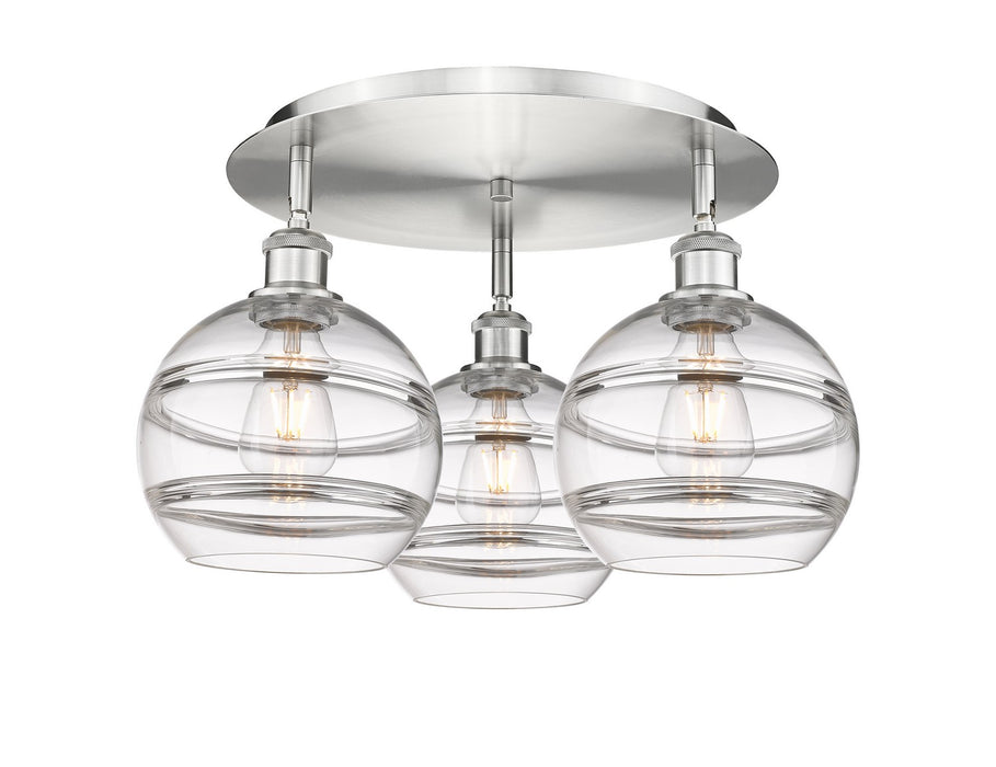 Innovations 516-3C-SN-G556-8CL Three Light Flush Mount, Satin Nickel