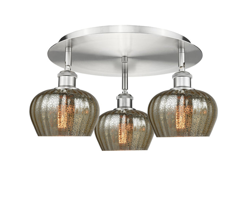 Innovations 516-3C-SN-G96 Three Light Flush Mount, Satin Nickel
