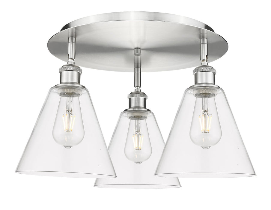 Innovations 516-3C-SN-GBC-82 Three Light Flush Mount, Satin Nickel