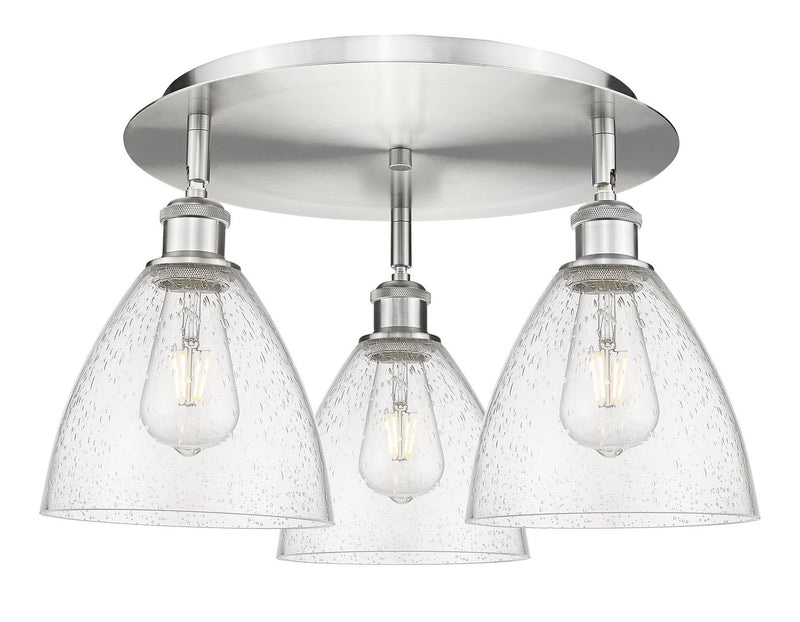 Innovations 516-3C-SN-GBD-754 Three Light Flush Mount, Satin Nickel