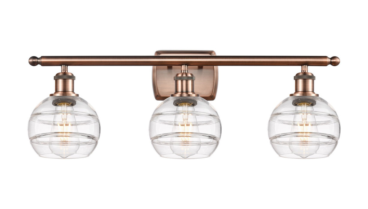 Innovations 516-3W-AC-G556-6CL Three Light Bath Vanity, Antique Copper