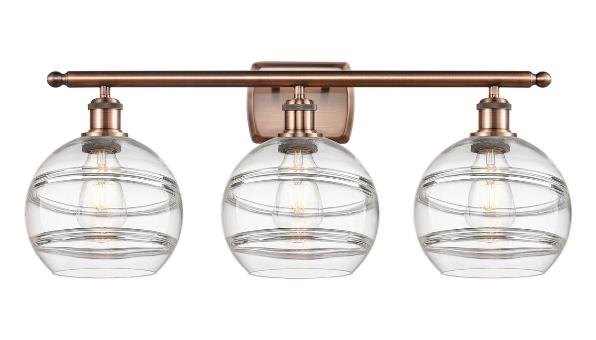 Innovations 516-3W-AC-G556-8CL Three Light Bath Vanity, Antique Copper