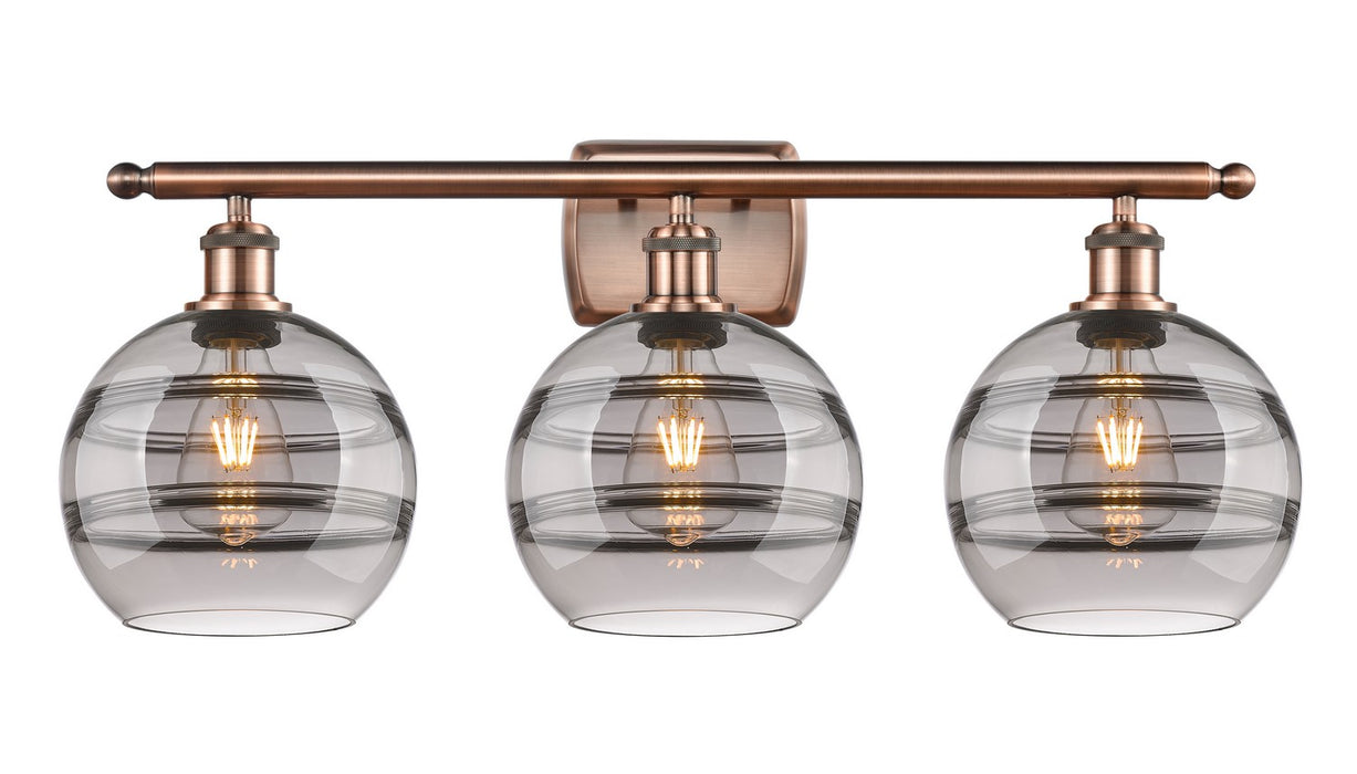 Innovations 516-3W-AC-G556-8SM Three Light Bath Vanity, Antique Copper