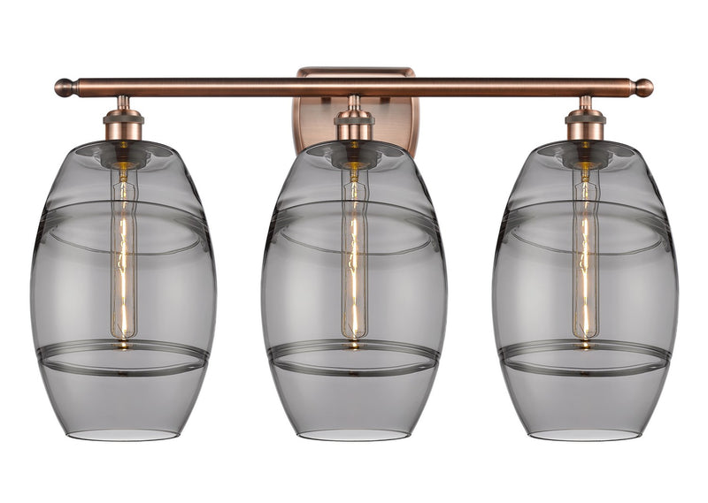 Innovations 516-3W-AC-G557-8SM Three Light Bath Vanity, Antique Copper