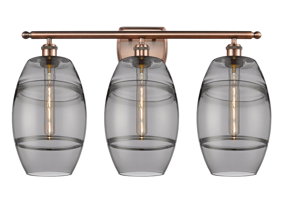 Innovations 516-3W-AC-G557-8SM Three Light Bath Vanity, Antique Copper