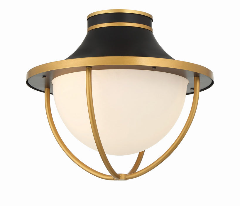 Crystorama ATL-700-MK-TG Two Light Outdoor Semi Flush Mount, Matte Black + Textured Gold