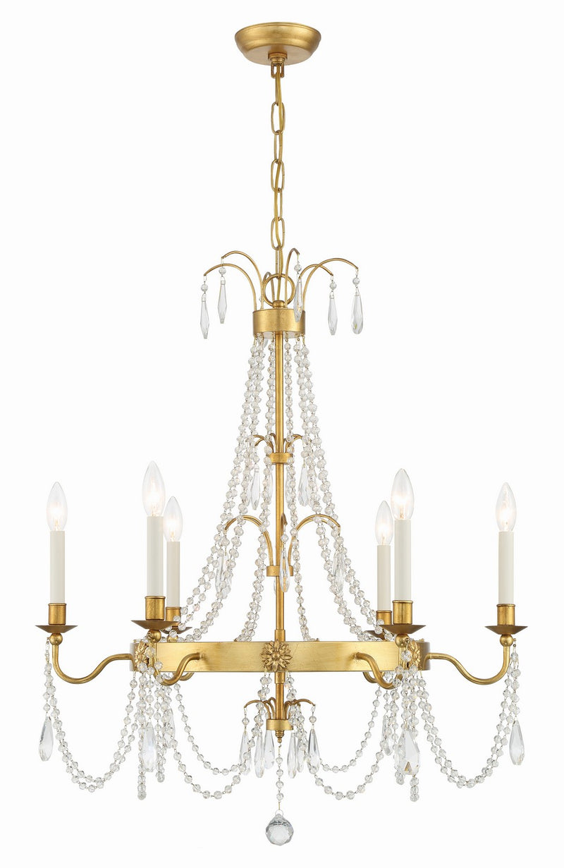 Crystorama MAI-18606-GA Six Light Chandelier, Antique Gold