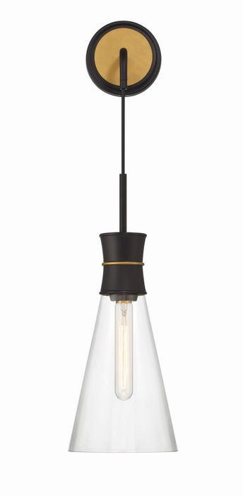 Crystorama QUN-1501-MK-TG One Light Wall Sconce, Matte Black + Textured Gold